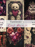 Valentine gothic junk journal Pages, dark academia romance digital paper, hearts, love, victorian, flowers, roses, scrapbook printable Love Romance Flower