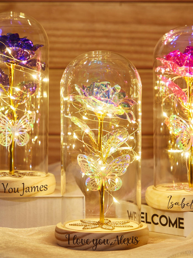 Galaxy Rose Flower Gifts,Personalized Galaxy Rose Night Light,Elegant Eternal Rose under Glass Dome,Mother's Day Gifts,Anniversary Gifts ANNIVERSARY