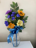 Spring Mausoleum Memorial Floral Bouquet, Yellow & Purple Florals sympathy flower