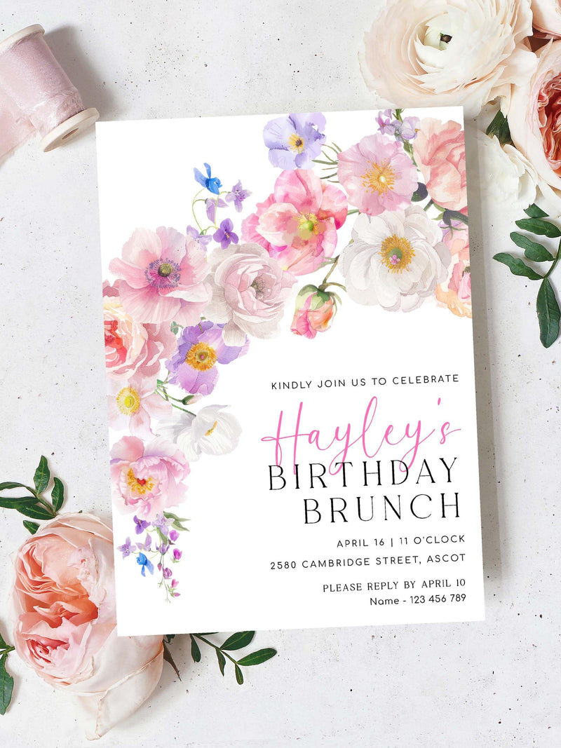 Wildflower Birthday Brunch Invitation Template, Boho Floral (Printable), Eloise birthday flower