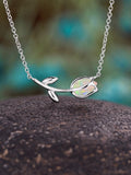 Vintage Natural Opal Tulip Necklace: Dainty White Gold Leaf Flower Necklace Gift for Her ANNIVERSARY