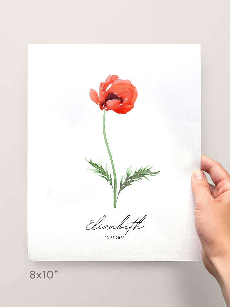 Personalized Birth Month Flower Watercolor Print, Miscarriage Keepsake sympathy flower