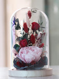 Glass bell GIARDINO DI BELLAGIO with eternal peony and roses arrangement, dried and preserved flowers eco-responsible home decorative gift FLOWER DELIVERY