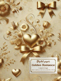 Golden Romance Valentine's Day Digital Paper Ð Luxury Gold Hearts, Elegant Bows, Floral Designs, Crafting, Stationery, Gift Wrapping & Decor Love Romance Flower