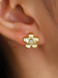 Yellow Gold Flower Stud Earrings | Moissanite Elegant Nature-Inspired Jewelry for Women | Perfect Anniversary Girlfriend Gift - By BlessGem ANNIVERSARY