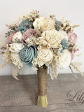 Wedding Bouquet Bridal Bouquet Sola Flower Wedding Flower Wooden Flower Eucalyptus Agave Dusty Pink Corsage Rustic Lily of Angeles wedding flower