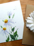 Original hand painted  watercolor Daisy , floral, Blank greeting, Get well soon, Birthday, Thank you, thanksgiving, 4.25"x5.5" sympathy flower