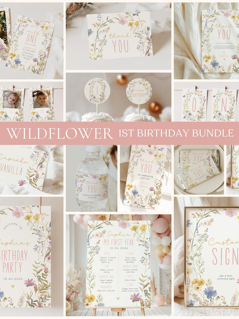 Editable Wildflower Birthday Package Template Ð Digital Download with Watercolor Floral Design in Pastel Botanical Style F-000 birthday flower