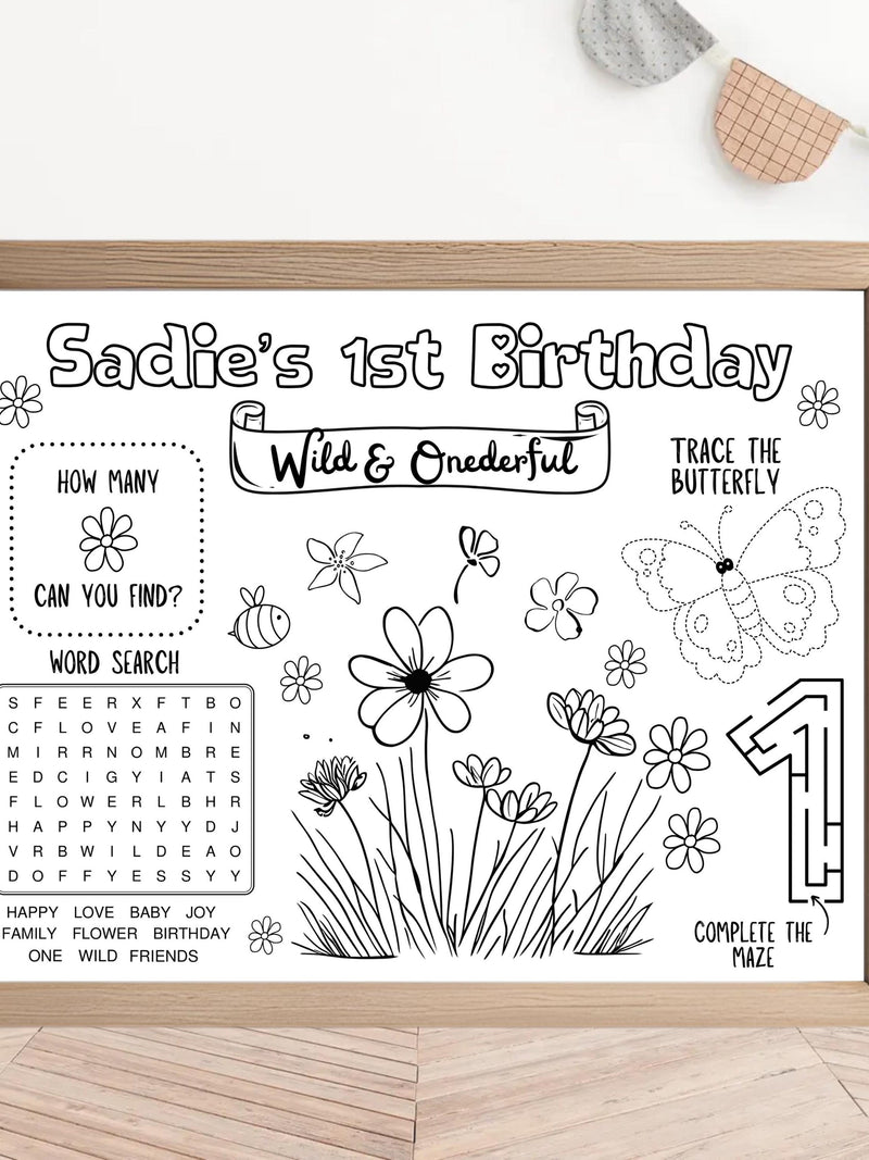 Wild Flowers Birthday Party Favor | Onederful Flower Party Activity Sheet | Wild Flower First Birthday | Kids Coloring birthday flower