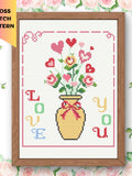 Love You Cross Stitch Pattern Hearts and Roses Bouquet Valentine's Romantic PDF Digital Download Love Romance Flower