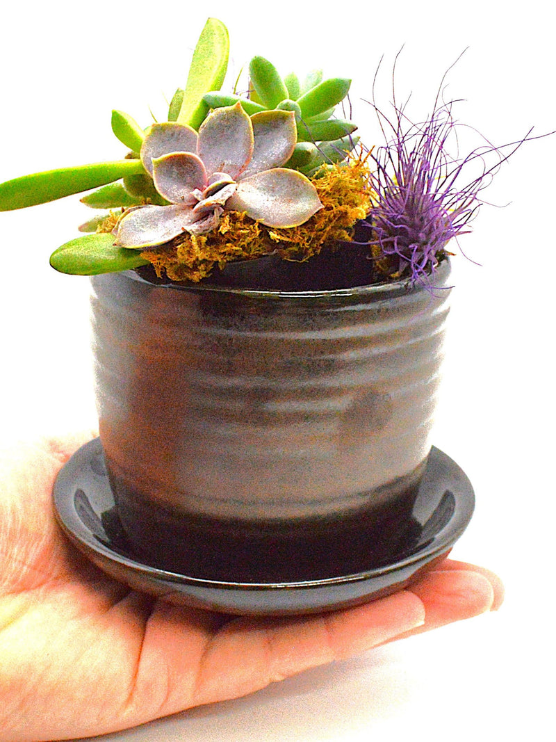 Small Bronze Pottery Flowerpot, 8th 9th 19th Wedding Anniversary Gift, Single Stoneware Handmade Plant Over Pot, Personalized Gift for Her ANNIVERSARY