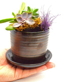 Small Bronze Pottery Flowerpot, 8th 9th 19th Wedding Anniversary Gift, Single Stoneware Handmade Plant Over Pot, Personalized Gift for Her ANNIVERSARY