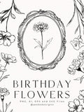 Birthday Flowers, brush line art, birth flowers, vector files, png images, svg files, hand drawn flowers, lily rose, peony, daisy, download birthday flower