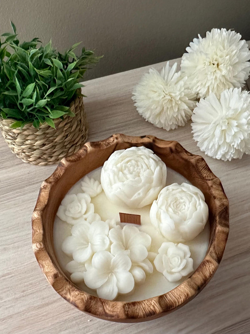 Wooden bowl candle| Flower Candle | Mother's Day gift | Anniversary gift | Home Decor | Birthday Gift | Gift for her | Housewarming gift birthday flower