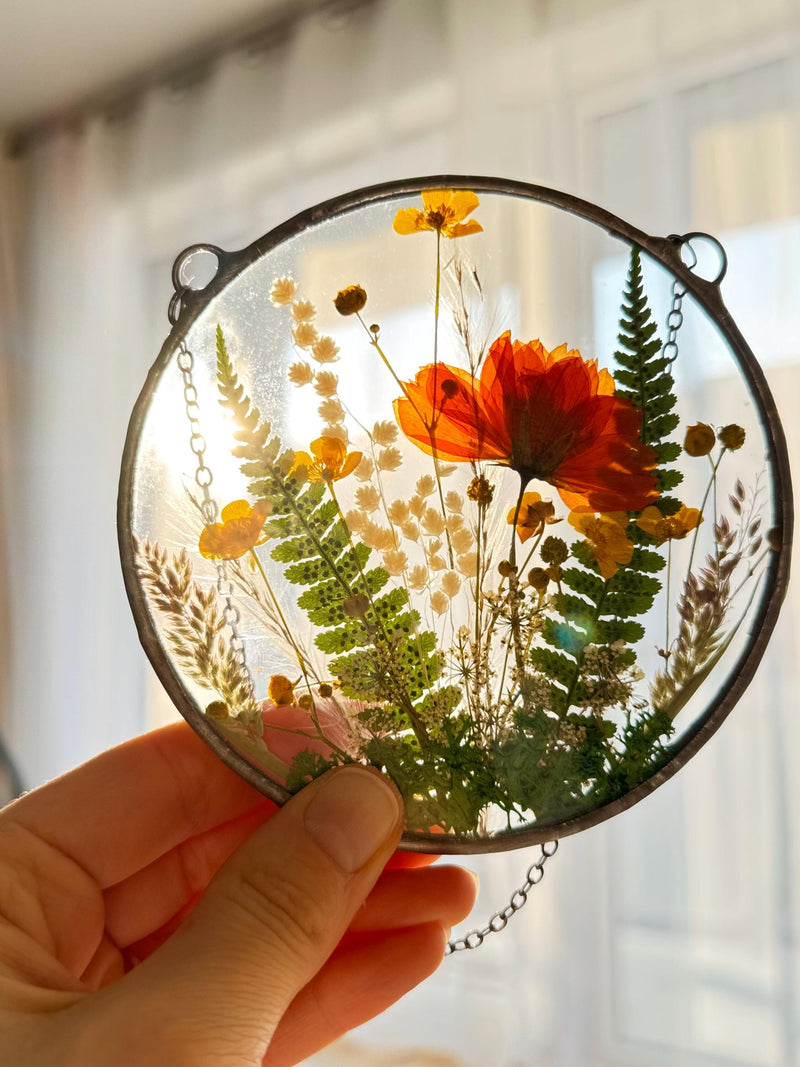 Stained Glass Pressed Flower Frame: Botanical Suncatcher Wall Art birthday flower