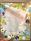 Love Is Patient | 1 Corinthians 13:4-8 | Customizable 8x10 Handmade Pressed Floral Glass | Real Dried Flowers of Your Choice ANNIVERSARY