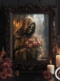 Dark Academia Wall Art Print, Moody Vintage Dark Romance Decor, Skeleton with Roses in Cathedral, Cottagecore, Victorian Gothic 6-GOT048 Love Romance Flower