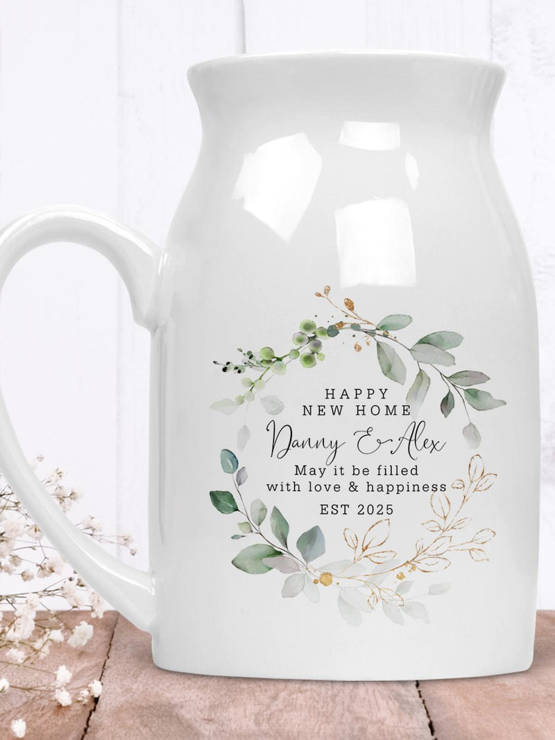 Personalised New Home Gift | Ceramic Flower Jug Vase | Housewarming Gift for Couple | Moving In Keepsake | Custom Small Vase house warming flower