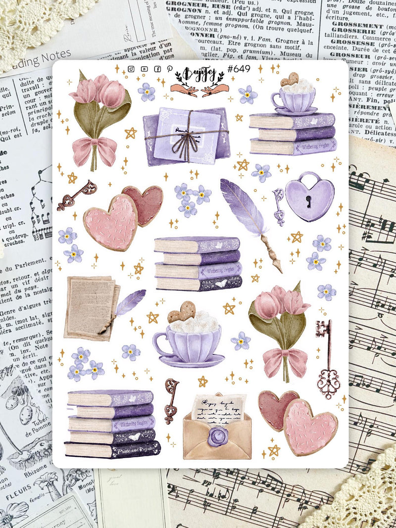 Valentine's Day Sticker Sheet | Romantic Vintage Sticker Sheet, Cozy Academia Journaling Ephemera, Pastel Aesthetic Decor Love Romance Flower