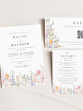 Wildflower Wedding Invitation Suite, Watercolour Florals Invitation With QR Code, Soft Whimsical Wedding Stationary, Modern Invitation Set wedding flower