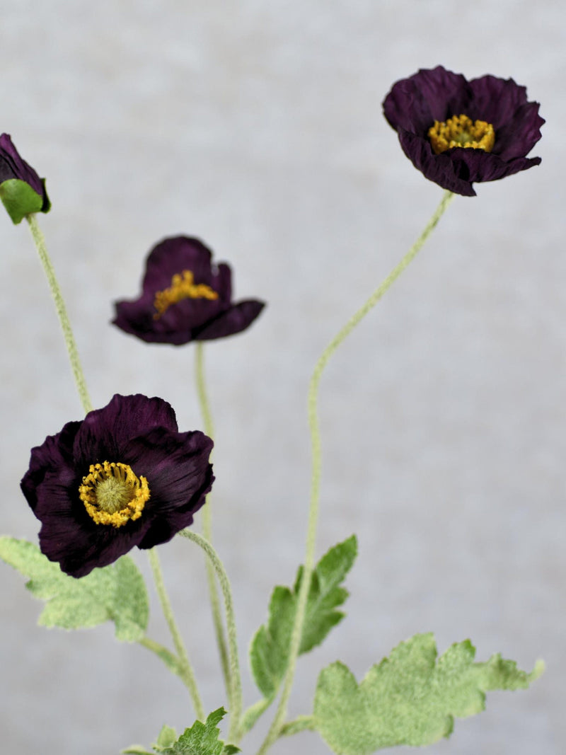 4 Heads Dark Purple Poppy Flower Stem - High Quality Artificial Floral / Wedding / Bouquet / DIY / Home Decoration / Gifts / Arrangement faux plants