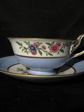 Spode Vintage R5335 Fancy Cup & Saucer Blue with Floral Border and Decal flower spore