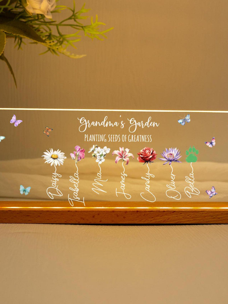 Personalized Gifts for Mom,Grandma Gifts,Custom Flower Night Light,Mom Birthday Gift,Grandma's Garden,Gifts for Grandma from Grandkids birthday flower