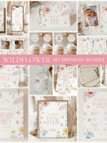 Wild ONE Birthday Bundle Template, Editable Wildflower 1st Birthday Girl Package, Floral Butterfly Birthday Party, Instant Download F-06J09 birthday flower