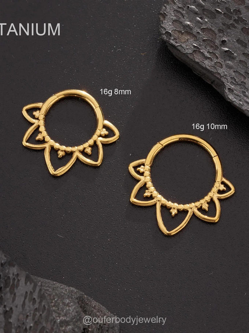 16G Gold TITANIUM Flower Petal Clicker Hoop, Floral Septum Ring, Stylish Daith Earring, Cartilage/Conch/Helix Piercing Jewelry, Special Gift ANNIVERSARY