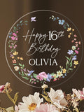 Wildflower Birthday Cake Topper, Acrylic Cake Toppers for Birthday, Sweet 16 Birthday Cake Topper for Girl, Happy Birthday Acrylic Decor birthday flower