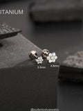 16G 6mm Titanium Flower Threadless Stud, Tiny Floral CZ Cartilage Earring, Push Pin Labret, Nose Piercing,Tragus,Conch,Helix, Flat Back stud ANNIVERSARY