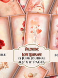 Valentines Day Junk Journal Pages- Romance Love Stationary- Distressed Digital Scrapbook Papers-Instant Download-8.5" x 11 Sheets Love Romance Flower