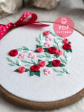 Valentine heart embroidery pattern pdf, floral heart embroidery template, flower love embroidery for Valentines Day, heart stitching design Love Romance Flower