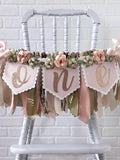 Boho Floral High Chair Banner: Girl 1st Birthday Ribbon Garland birthday flower