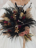 Black Gold Boho Burgundy  Bouquet, Black Wedding Bouquet,Boho Woodland Wedding,Gothic Wedding Bouquet,Gothic Wedding Decor,Black Wedding Bouquet