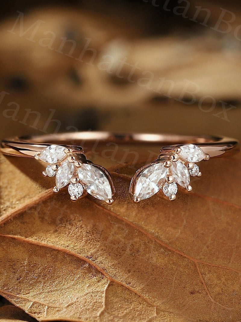 Open Diamond Wedding Band - Delicate Stacking Ring - Curved Matching Band by ManhattanBox wedding flower