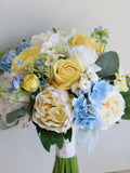 Pastel Wildflower Bridal Bouquet, Yellow Blue Wedding Bouquet, Spring Summer Bouquets, Dahlia, Ranunculus, Daisies, Baby's Breath, Peony Bouquet