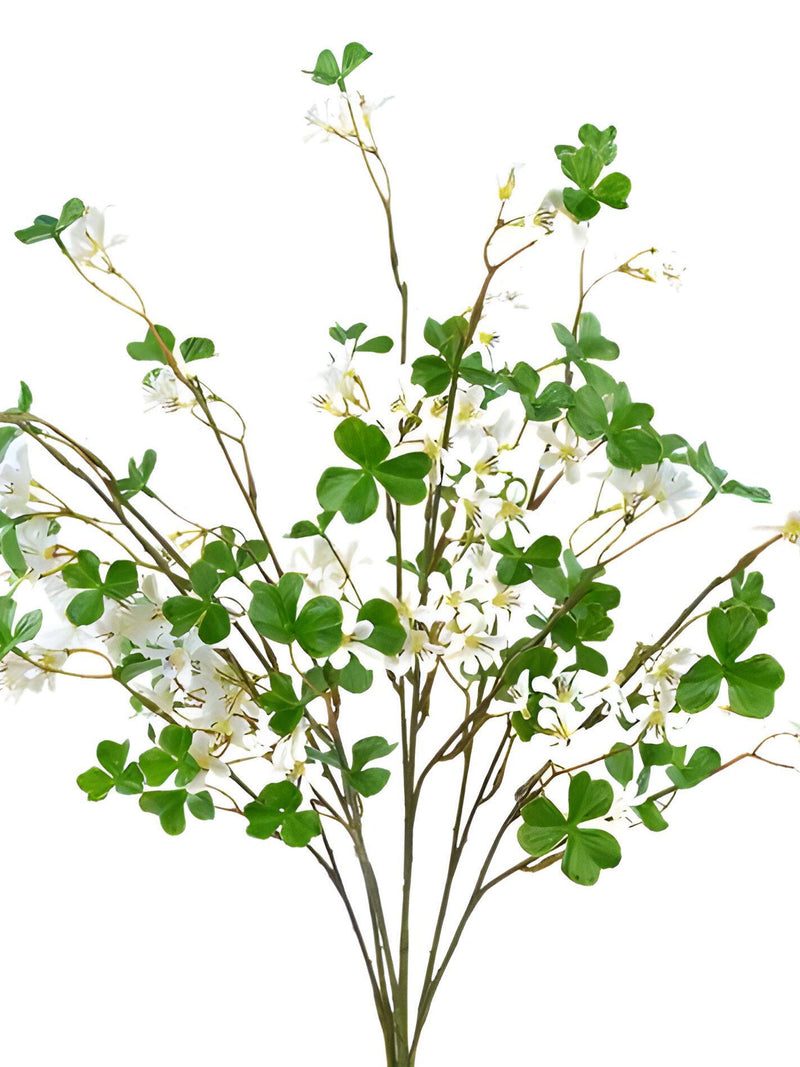 Faux Flowering Clover Leaf Bush Stems, Lucky Clover, St Patricks Day Decor - 21" faux plants