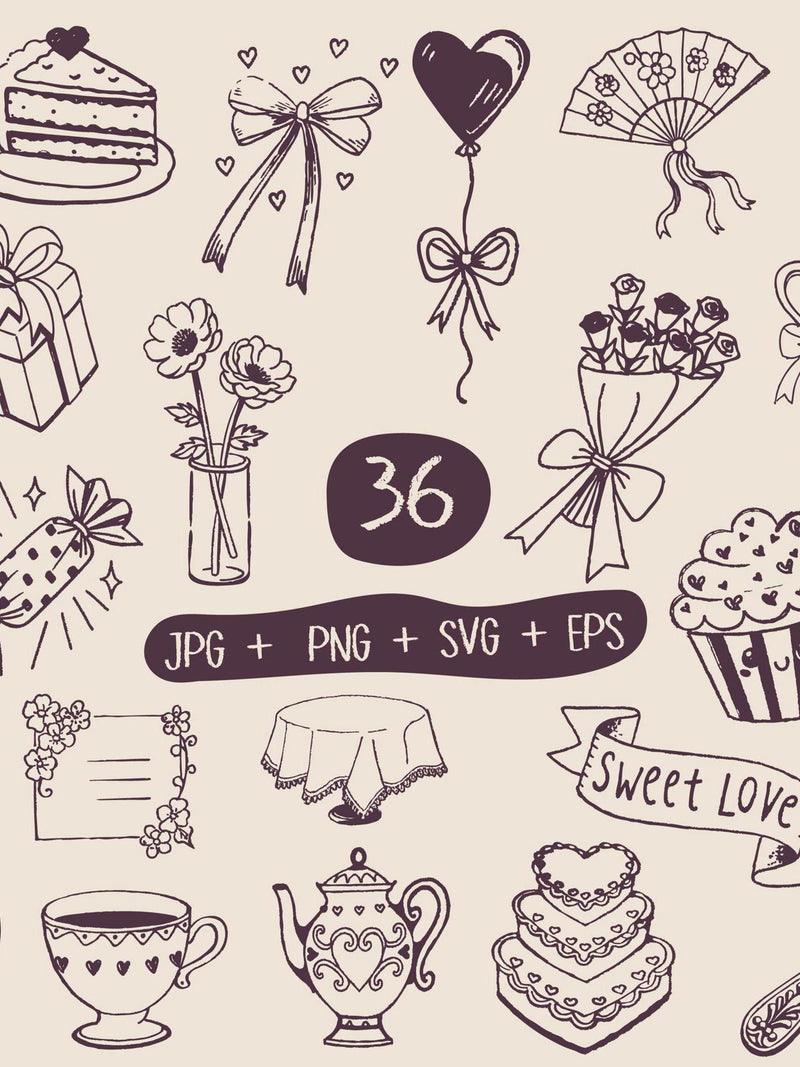 Hand Drawn Valentine SVG: Hearts, Flowers, Love Letters (Digital Download) Love Romance Flower