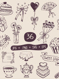 Hand Drawn Valentine SVG: Hearts, Flowers, Love Letters (Digital Download) Love Romance Flower