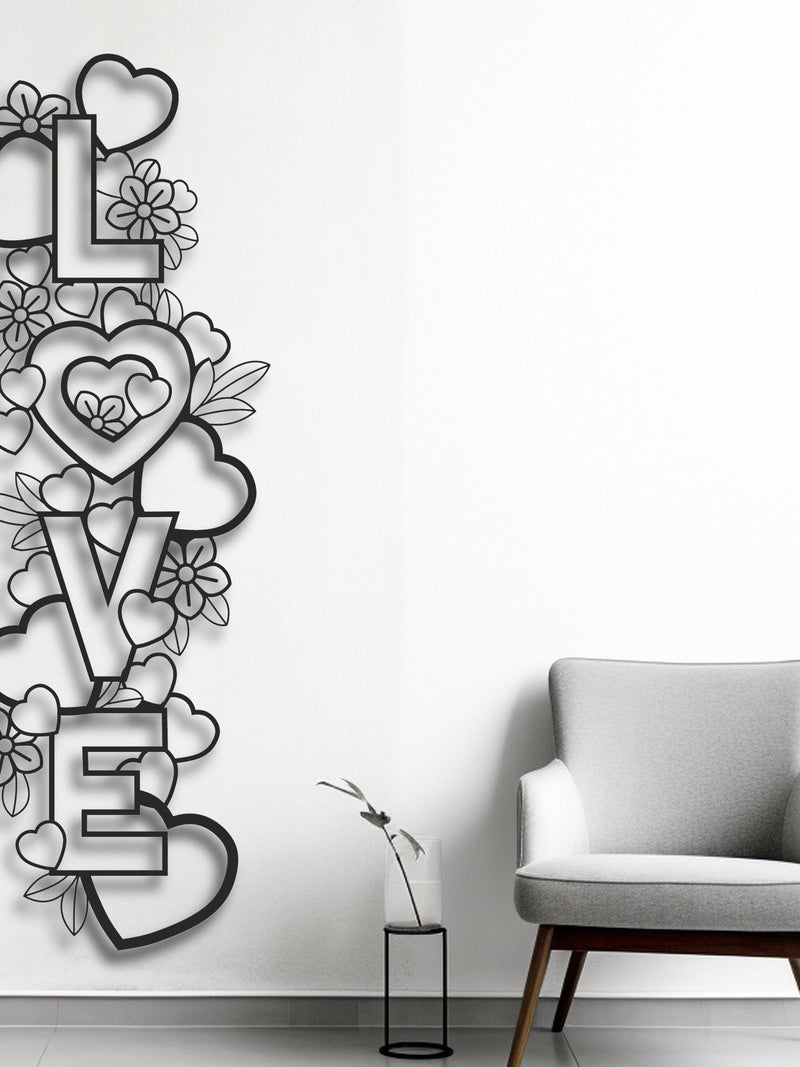 LOVE Hearts Flowers SVG Wall Art | Romantic One-Layer Cut File for CNC Laser Cutting | Cricut Dxf Pdf Ai Cdr Svg Digital Download for Couple Love Romance Flower