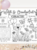 CUSTOMIZABLE Wildflower Birthday Party Activity Sheet: Personalized Onederful Flower Themed Coloring Page Table Placemat (Digital Download) birthday flower