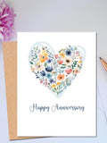 Anniversary Card for Couple Heart Bouquet Happy Anniversary Card Rose and Blue Colors for Her Floral Heart Simple Anniversary Card for Wife ANNIVERSARY
