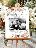 50th Anniversary Welcome Sign: Blush Pink Floral Photo Poster (Editable Canva Template) ANNIVERSARY