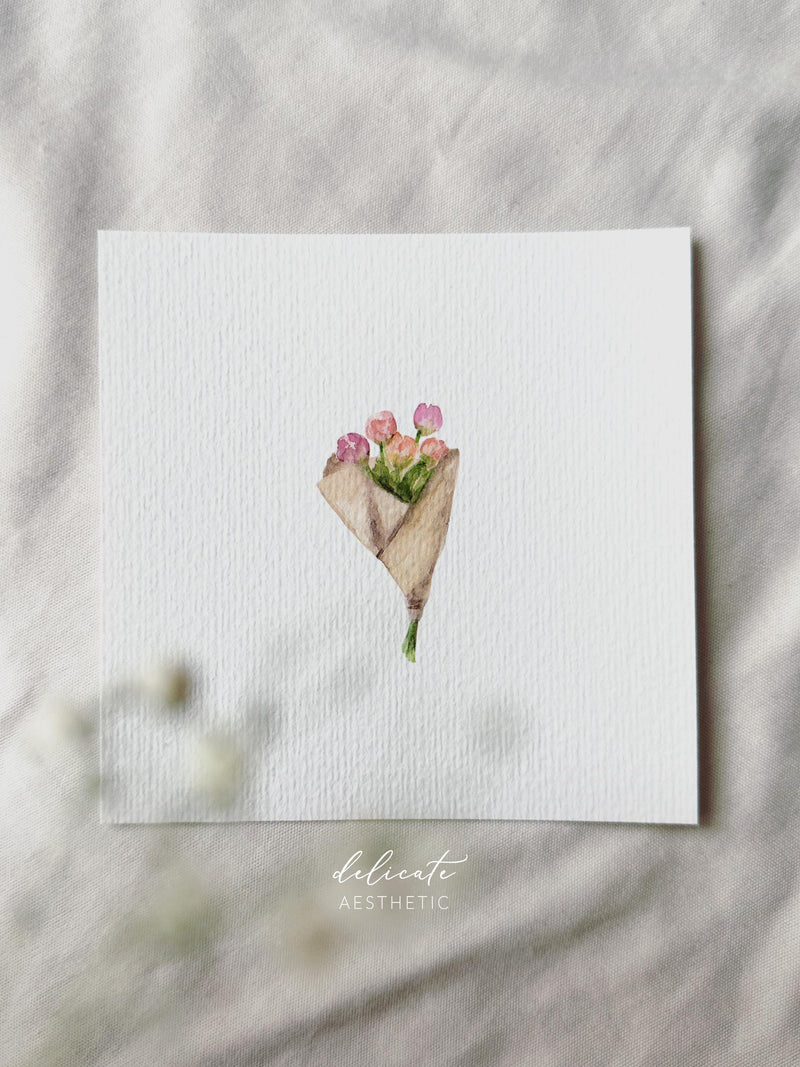 Flower romance: delicate peonies in a bouquet | Miniature art print | Print after my original watercolor | DelicateAesthetic Love Romance Flower