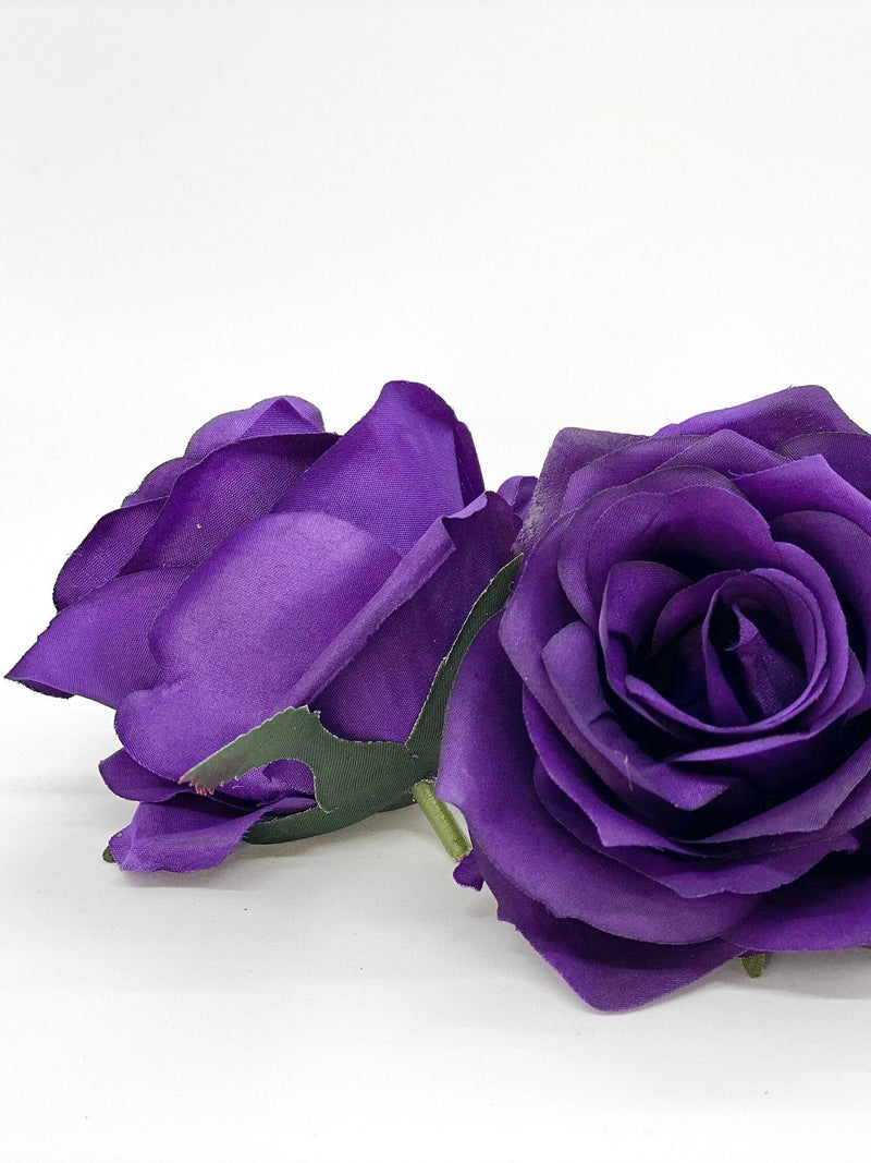 3.5" Artificial Purple Rose Head Dark Purple Silk Flower Dark Purple Artificial Rose Purple Wedding Plum Wedding Eggplant Wedding Flower silk flower