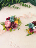 Corsage and boutonniere set of flower accessories for bridesmaid Floral hair piece bright Summer wedding flower corsage Groomsman buttonhole wedding flower