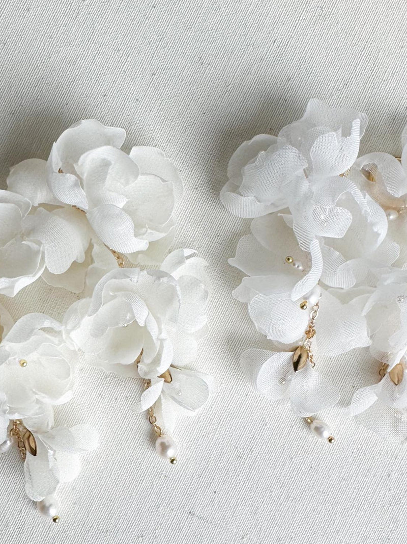 Fabric flower earrings for bride, Boho blooms flower earrings, Chiffon botanical silk earring, Cool earrings botanical silk flower