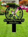 Custom Hummingbird Memorial Stake, Personalized Hummingbird and Flower, Metal Stake,Garden Decor,In Loving Memory,Sympathy Sign,Grave Marker sympathy flower