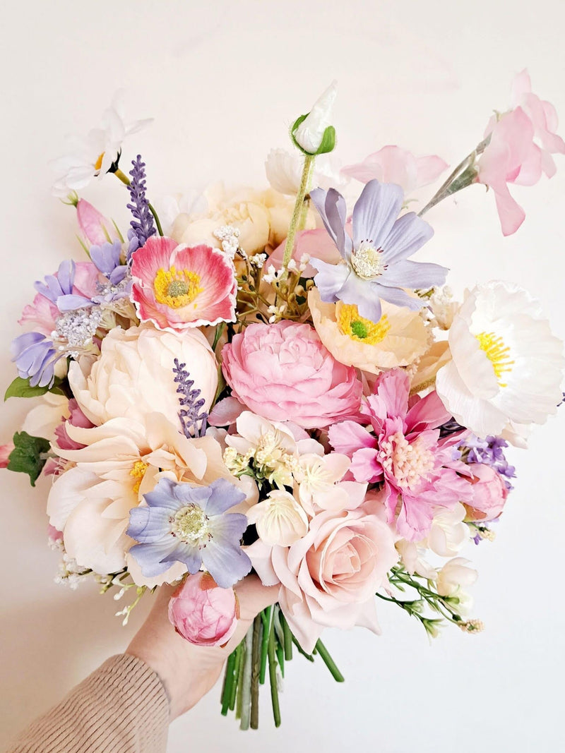 Pastel Wildflower Bridal Bouquet- Whimsical Spring Wedding Bouquet- Lavender, Daisy, Sweet Pea, Poppies, Peony wedding flower